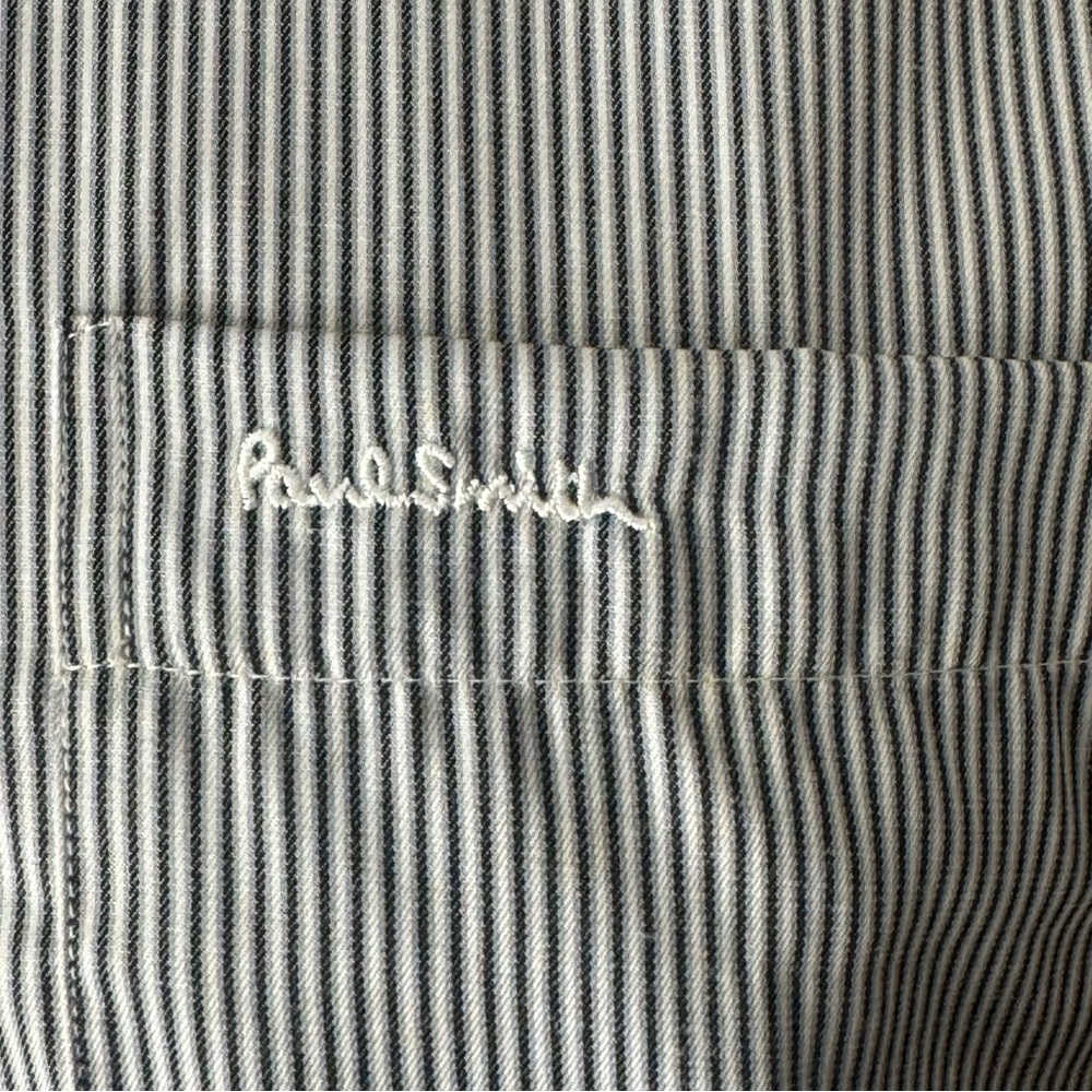 New PAUL SMITH London Short Sleeve Button Up Shirt Charcoal Grey White Stripes - Picture 7 of 16